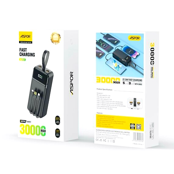 پاوربانک ASPOR مدل A317 ظرفیت ۳۰ هزار میلی‌آمپر